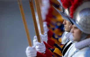 Swiss Guards at the ceremony in Vatican City's San Damaso Courtyard on May 6, 2021. © EWTN News/Daniel Ibáñez/Vatican Pool